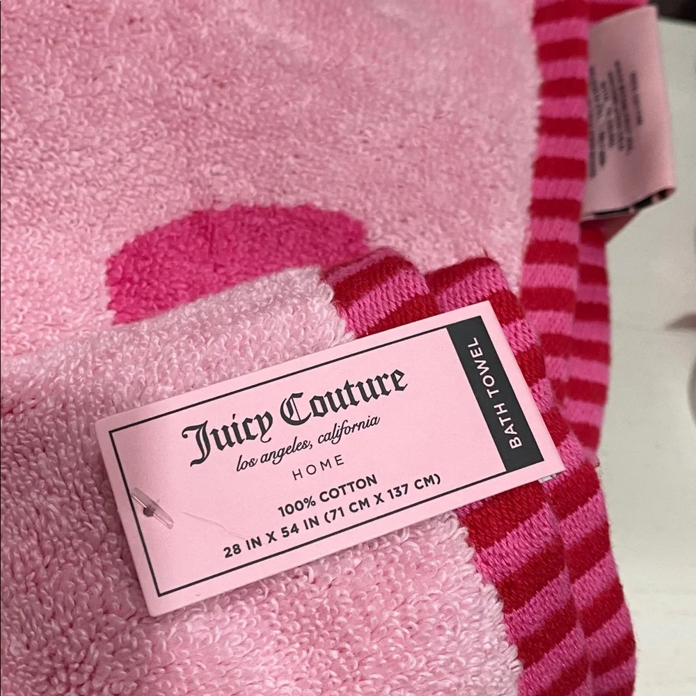 Juicy Couture Double Sided Pink Heart Cherry Bath and Hand Towels Bath Set 6 Pcs